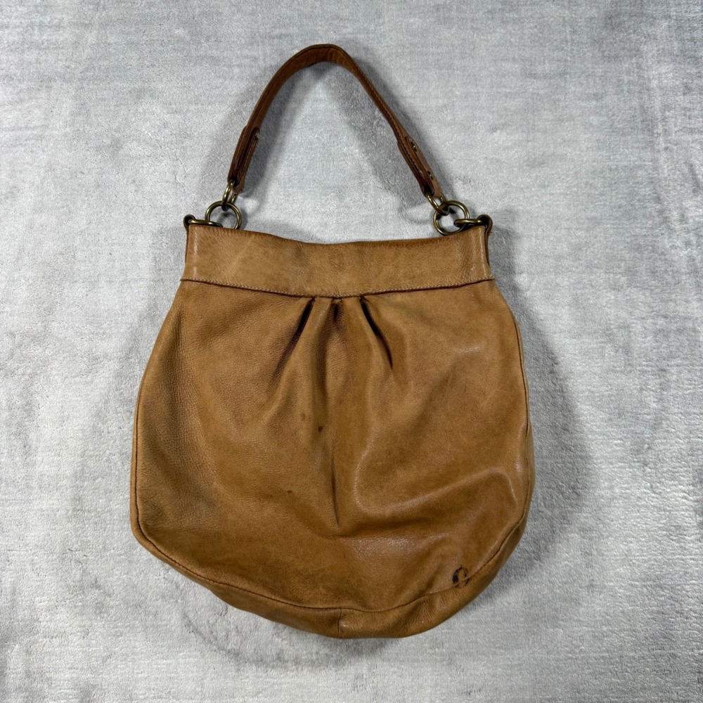 Roots Leather Hobo Shoulder Bag Womens Large Tan Brown Pleated Made in Canada